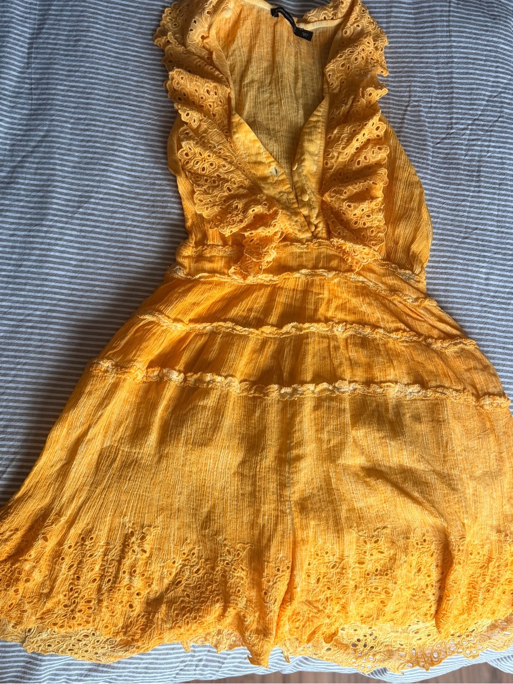 Karen Millen Yellow Eyelet Ruffle V-Neck Romper - New